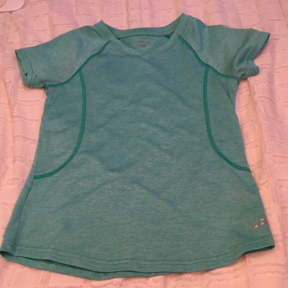 A teal nice soft shirt. Good for working out/playing!